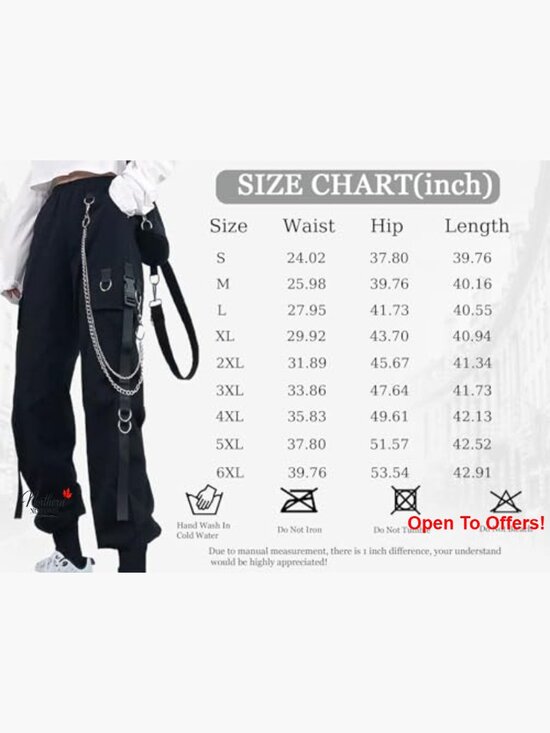 Cargo Pants with Removable Chain, Elastic Waist, Streetwear Joggers - Picture 2 of 5